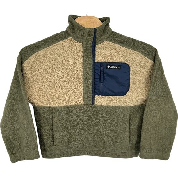 Womens Sherpa Fleece Colombia Lodge Pullover Snap Button Cropped Sweatshirt Sz M - Picture 1 of 9